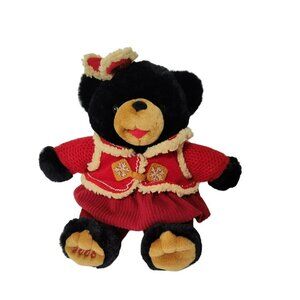 Dan Dee Snowflake Teddy Black Bear 2006 in Red Clothing 14"